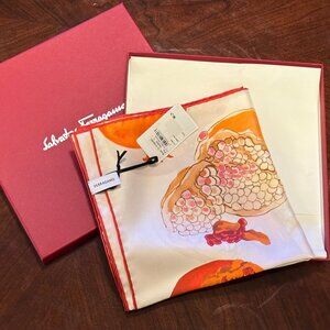 Salvatore Ferragamo Authentic Pomegranate Print Silk Scarf